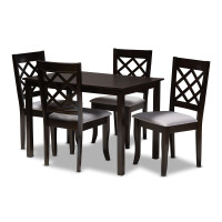 Baxton Studio RH330C-Grey/Dark Brown-5PC Dining Set Verner Modern and Contemporary Grey Fabric Upholstered Espresso Brown Finished 5-Piece Wood Dining Set